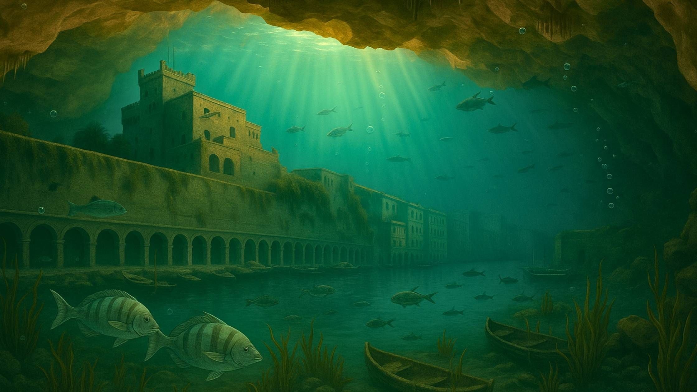 Evocative illustration of Parella, the sunken city in Menorcan folklore