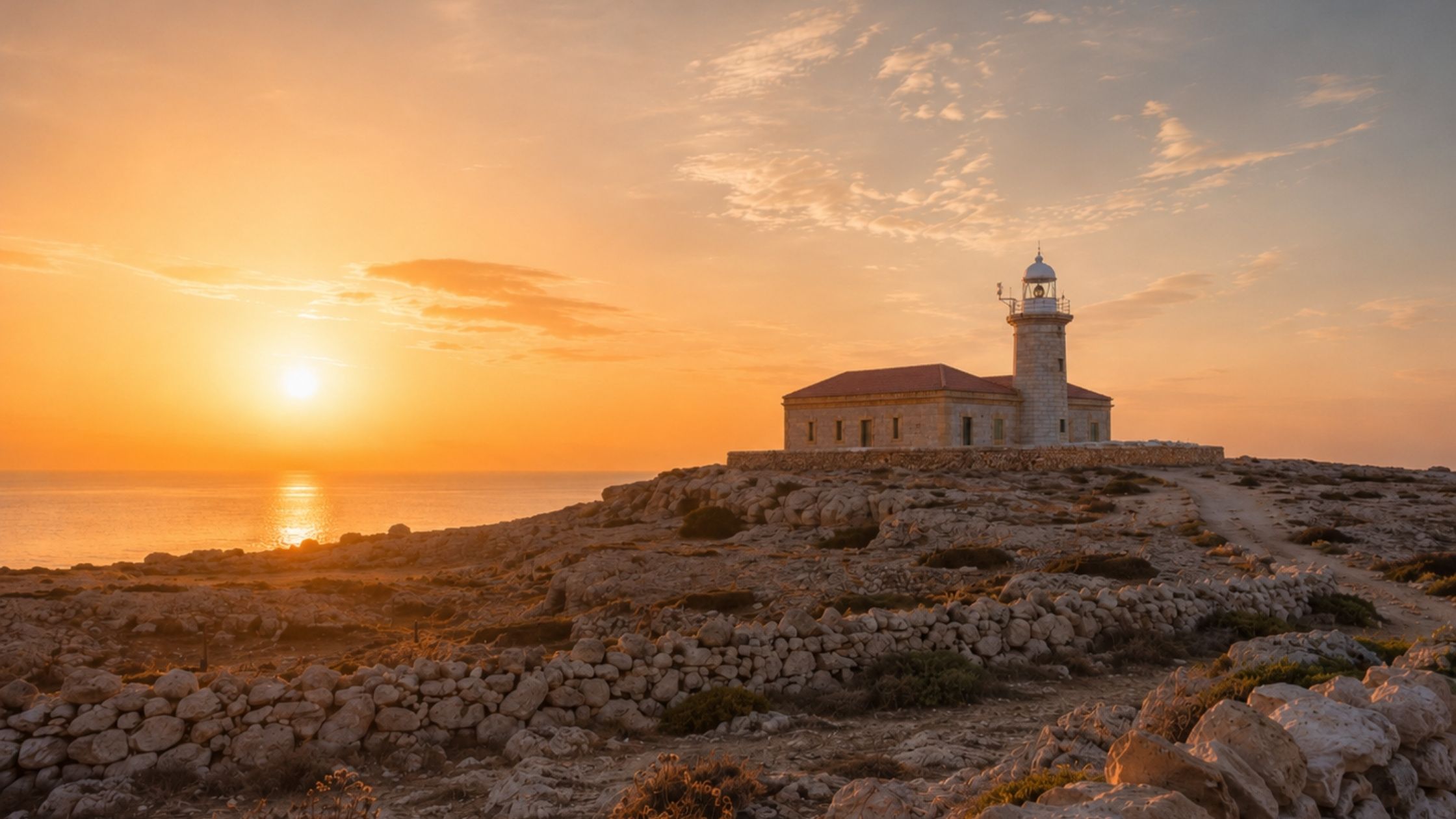 Faro de Punta Nati en Menorca con paisaje rocoso y vistas al mar