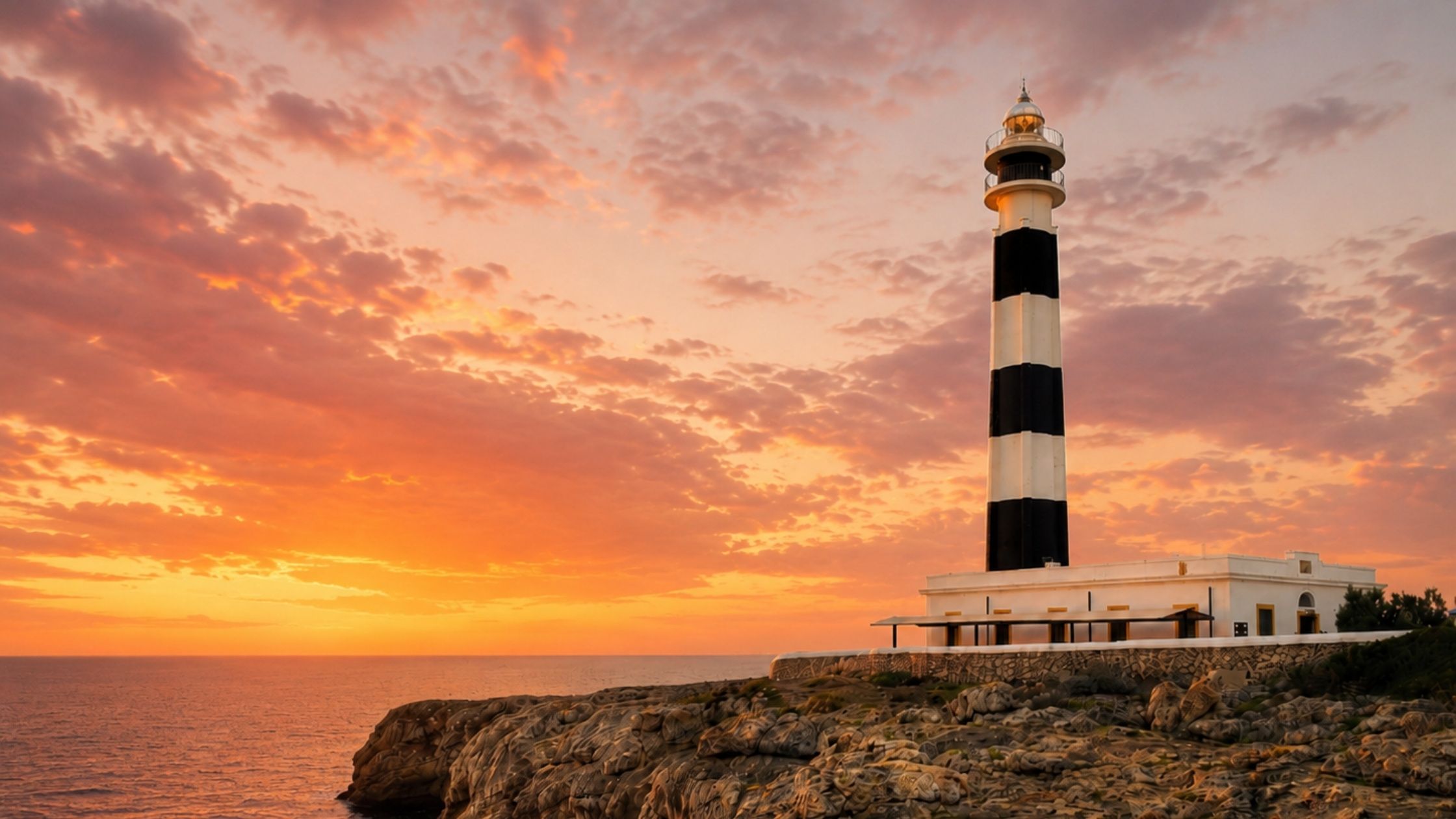 Faro d’Artrutx en Menorca con vistas al mar y ambiente mediterráneo
